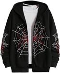 SHENHE Men's Zip Up Graphic Spiderweb Print Long Sleeve Goth Hoodie Sweatshirt Jacket Black Medium