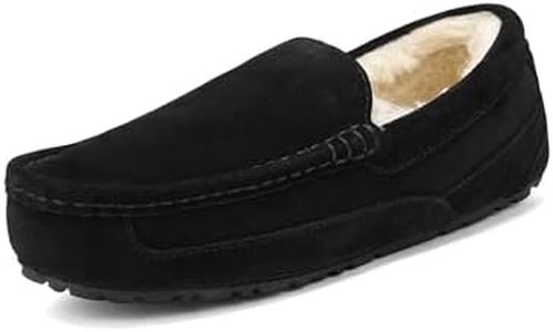 DREAM PAIRS Men's House Slippers Moccasin Indoor Outdoor Fuzzy Furry Loafers Suede Leather Warm Comfortable Shoes,Size 9,Black