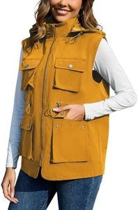 PESION Women's Packable Lightweight Waterproof Softshell Vest Windproof Outerwear Zip Up Sleeveless Jacket for Running Hiking Golf, Caramel, Small