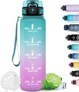 Grsta Botella Agua, Botella Agua 1 Litro con Filtro, Botella Agua Gimnasio con Eslogan Motivacional, Botella Reutilizable a Prueba de Fugas, Botella Agua Grande, para Gimnasio, Bicicleta, Yoga