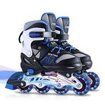 Inline Skates for Kids Girls Boys Beginners, 4 Size Adjustable Size with Light Up Wheels for Children. (Blue, Medium(2-5))