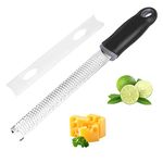 Baskety Lemon Zester & Cheese Grater - Parmesan Cheese, Lemon, Ginger, Garlic, Vegetables, Fruits - Razor-Sharp Stainless Steel Blade Protective Cover, Dishwasher Safe 13 Inch (Black)