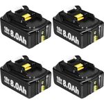 4Pack 8000mAh 18V Capacity BL1850B Replacement for Makita 18V Batteries Compatible with Makita Battery BL1860B BL1840B BL1830B BL1820 BL1815 with LED Indicator