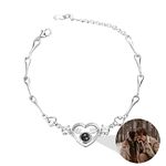 925 Sterling Silver Personalised Photo Bracelet with Picture Inside Custom Heart Projection Bracelet I Love You Bracelet 100 Languages for Women Memory of Love Jewelry Gift (Silver-Heart 3)