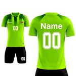 LAIFU Personalised England Football Shirt Kids Adult Football Shirt Personalised with Name Logo Number Fluorescent Green