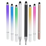 YaCeSyn 8 Pcs Universal 2 in 1 Stylus Pens for Touch Screens, High Precision & Sensitivity Disc Tip Gradient Color Capacitive Stylis Pencils for iPhone, iPad, Android, Tablets, Smartphone