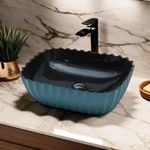 OBCO Wash Basin | Ceramic Table Top | Counter Top | Vanity sink | Bathroom Sink Over count sink For Bathroom & Living Room |18x13x6 Inches | Blue | Marble Basin | Glossy Finish (KREVY-1014)