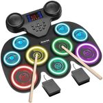 7-Color Dynamic LED Lights Electronic Drum Set, 9-Pad Electric Drums Set Bluetooth MIDI Support, Extra-thick Electric Drum Pads for Better Rebound, Perfect Christmas/Birthday Gift for Kids