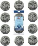 Stainless Steel Wool Scourer -Jumbo Sized- 35 Grams, by LOLA, Curled Flat Wire, Cleans Caked On & Baked On Messes on Cookware, 12 Pack