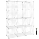 SONGMICS 12-Cube Wire Grid Storage Rack, Interlocking Shelving Unit with Metal Mesh Shelves and PP Plastic Sheets, for Books Shoes Clothes Tools, in Living Room Bathroom, White LPI34W