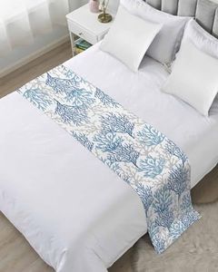 DecorLovee Navy Blue Coral Coastal Bed Runners for King Size Bed, Summer Beach Decorative Bed Throws for Foot of Bed, Nautical Bed Runner Sofa Throw Bedding Scarf Protector Slipcover for Bedroom