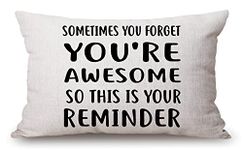 Inspirational Gifts for Women Decorative Throw Pillow Case 12x20 inch, Sometimes You Forget You’re Awesome So This is Your Reminder, Birthday Gifts for Women, Best Friend, Daughter, Mom, Coworker