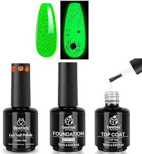 beetles Halloween Gel Nail Polish 15ml 0.5oz Glow in the Dark Green Fall Winter Gel with Beetles 2 Pcs 15ml No Wipe Gel Top Coat and Base Coat Set