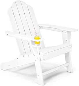 Costway Adirondack Chair with Cup Holder, Outdoor Patio Weather Resistant Adirondack Chair, Fire Pit Chair for Porch, Garden, Poolside and Beach (White)