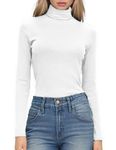 Hotouch Women's Turtleneck Long Sleeve Shirts High Stretchy Slim Pullover Tops Soft Mock Neck Tops White XXL