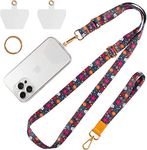 Cell Phone Lanyard, Crossbody Neck Lanyard, Wrist Strap for Cell Mobile phone,Key chain, Card holder,ID Badge, Shoulder Neck Strap for all Smartphones.Free 2 Pads, Metal Keyring(Colorful Flowers)