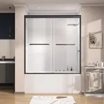 GETPRO Bath Tub Shower Door 56-60 in. W x 62 in. H Semi-Frameless Tub Door for Shower, Double Sliding Bypass Glass Shower Doors for Bath Tub with 5/16 inch Tempered Glass Matte Black