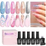 Beetles Glitter Gel Nail Polish 6 Colors Holographic Sparkle Silver Pink Blue Gel Polish Set Soak Off Uv Diy Manicure Kit Gel Polish Gift Set for Women Girls Uv Nail Polish Glitter Beetles Wonder Glam