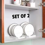 Everline Metal-Square Plate Rack/Thali Rack/Dish Rack/Thali Stand/Dish Stand/Utensil Rack/Lid Floor Mount Tiered Shelf Holder For Kitchen-5 Section(Pack Of 2 White)