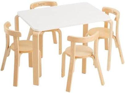 Swegrow Kids Table and 4 Chairs Set, Wooden Table and Chairs for Kids & Toddler，Kid Wooden Furniture for Playroom/Home/Kindergarten