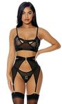 Forplay Womens Kiss of Gold Lingerie Set, Black, Large