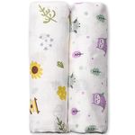 PROFAB Newborn Baby's Super Soft Cotton Printed Muslin Baby Swaddle Sets, Anti-Microbial for Boys and Girls - Beehive & Owl (Pack of 2)