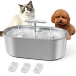 Petsdrog Cat Water Fountain, 3.2L/108oz Automatic Stainless Steel Pet Fountain Dog Water Dispenser, Dual Spout Ultra-Quiet Pump and 3 Replacement Filters & for Cats, Dogs, Multiple Pets