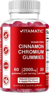 Vitamatic Sugar Free Chromium Gummies with Ceylon Cinnamon - 2000 mg per Serving - Non-GMO - Gluten Free - 60 Vegan Gummies