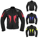 DALLX Motorcycle Textile Adventure Dirt Bike Riding Jackets with CE Armor for Mens Width Adjustment and Air Vent Zipper, Black Red, X-Large