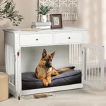 LEMBERI 44 Inch Large Dog Crate Furniture, Wooden Dog Kennel End Table with Storage Drawers, Decorative Pet Cage Dog House Indoor for Dogs
