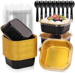 FORBFAN 150 Pack 10 oz Mini Square Cake Pans with Lids, Aluminium Foil Square Brownie Baking Cups, Disposable Ramekins Oven Safe