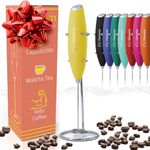 Elementi Milk Frother Handheld - Electric Coffee Mixer for Lattes, Cappuccinos and Cold Foam - Compact Drink Frother Wand for Barista-Style Beverages - Yellow