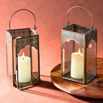 LampLust Moroccan Lantern Candle Holder, 2 Pack, 6.5 Inch, Aged Brass Decorative Lanterns for Table Top Decor, Metal & Glass Candle Lantern, Eid Ramadan Fanoos Seasonal Decor, Wedding Centerpieces