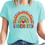 STARMAP Kindergarten Teacher Shirt for Women Rainbow Graphic Tees Casual Teaching Short Sleeve Tops