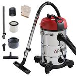 Arebos Industrial Vacuum Cleaner 1800 W | Wet & Dry Vacuum Cleaner | Ash Vacuum Cleaner for Fireplace & Grill | Multipurpose Vacuum Cleaner Water Vacuum Cleaner | 30 L Container | Red