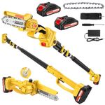 2-in-1 Electric Pole Saws for Tree Trimming, 6 Inch Mini Chainsaw Cordless with Extension Pole, Battery Powered Pole Chain Saw, Tree Trimmer Limb Branch Cutter Pruner with 2 Battery
