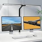 Hapfish LED Desk Lamp for Office, 24W Double Head Desk Light Bar for Study, Super Wide & Bright, 5 Color Modes and 5 Dimmable, Eye Protection Table Clamp Monitor Lights for Study/Working/Reading