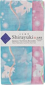 Shirayuki Japanese Tea Towel, Reversible KYO-YUZEN Dyeing. Made Layered Fine Mesh Cloth. Multipurpose Fabric. Made in Japan (Pink & Soda Blue, Goldfish)