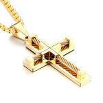 YL Men's Cross Necklace Stainless Steel Crucifix Pendant 24'' Rolo Chain 18K Gold Jewelry