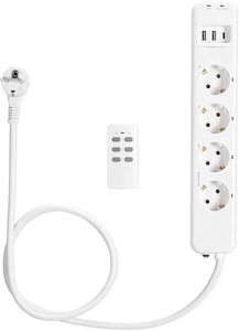 Navaris Ciabatta Elettrica Multipresa con Telecomando - Presa Multipla con 4x Prese Spina Europea Tipo F 2x Porte USB Standard 1x Porta USB-C - Bianco