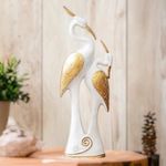 J JIYANSH CREATION White Swan Pair, Kissing Swan Duck Couple Statue - Decorative Item for Home Decor Living Room Bedroom | Handicraft Animal Figurine Antique Gift Item