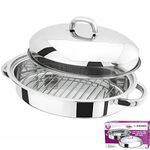 Prima Kitchenware New 32cm Stainless Steel Roasting Tray Pan Oval Set with Removable Rack Cooking Baking Sturdy Handles, Silver