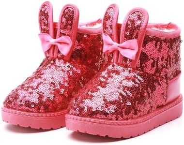 DADAWEN Boy's Girl's Warm Winter Sequin Waterpoof Outdoor Snow Boots Hot Pink US Size 5 M Toddler