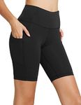 BALEAF Women's Biker Shorts High Waist 8 inch Workout Gym Yoga Running Compression Spandex Shorts with Pockets Black Size XL