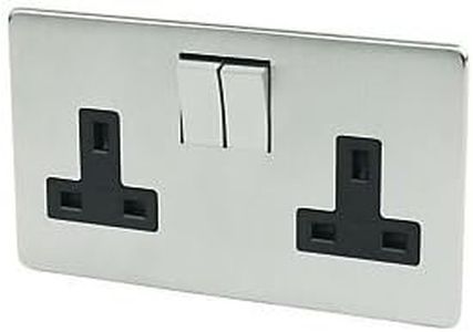Crabtree 7316/SC Platinum Twin Switch Socket. Screwless Flatplate Low Profile. Satin (Brushed) Chrome finish.