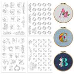 Peacoblue Water Soluble Embroidery Patterns for Beginners 4 Sheets with 94pcs Alphabet Floral Wreath Patterns, Wash Away Embroidery Pattern Stabilizer for Hand Sewing Lover Women Adults