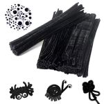 200 Pieces Black Pipe Cleaners For Craft With 100 Pieces Eyes, Black Pipe Cleaners For Hair, 30cm X 6mm Pipe Cleaners Black For Halloween Diy Craft Supplies