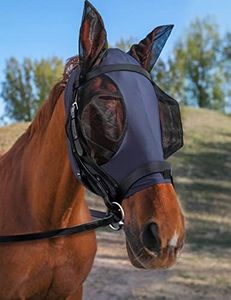 HackFond Horse Fly Mask with Ears, UV Protection Mask for Horses, Elasticity Mask with Big Mesh Eye Covers, Snug Fitting Comfortable Breathable Lightweight Navy Cob