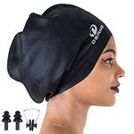 Dsane Extra Large Swim Cap Women and Men,Special Design Swimming Cap for Very Long Thick Curly Hair&Dreadlocks Weaves Braids Afros, Silicone Swim Cap Keep Your Hair Dry(Black/XL)