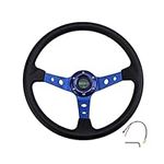 POHOVE Drifting Steering Wheel, Universal Racing Steering Wheel 13.8inch 350mm Deep Dish 6 Bolt PU Aluminum Alloy Steering Wheel With Horn Button,For Most Vehicle, Racing Car